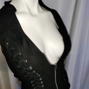 OneSexyBikerChick - Black Suede Zip Up Vest